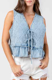 Tie Front Quilted Denim Vest