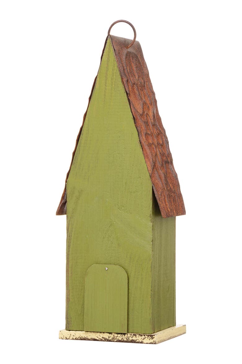 13.25"H Retro Wooden Distressed Garden Birdhouse, Alternate, color, Green