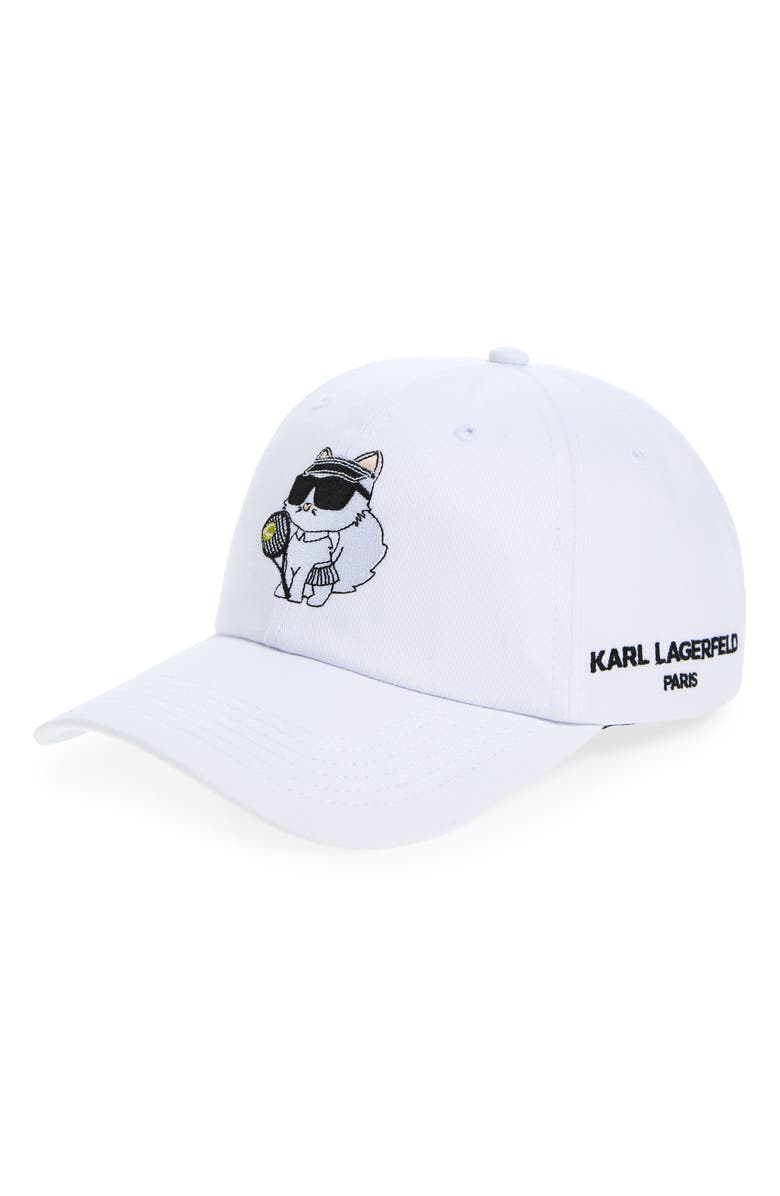 KARL LAGERFELD PARIS Choupette Baseball Hat, Main, color, White