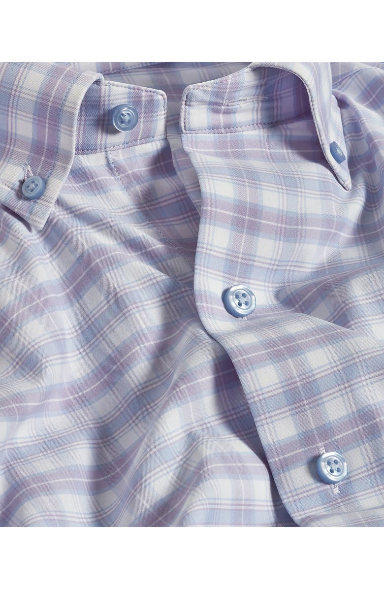 David Donahue Plaid Print Performance Sport Shirt, Alternate, color, White/ Sky