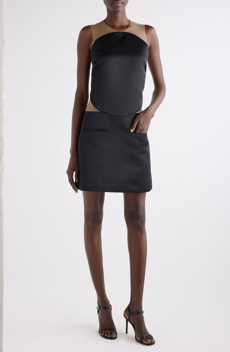 Courrèges Illusion Inset Circle Satin Minidress, Main, color, Black