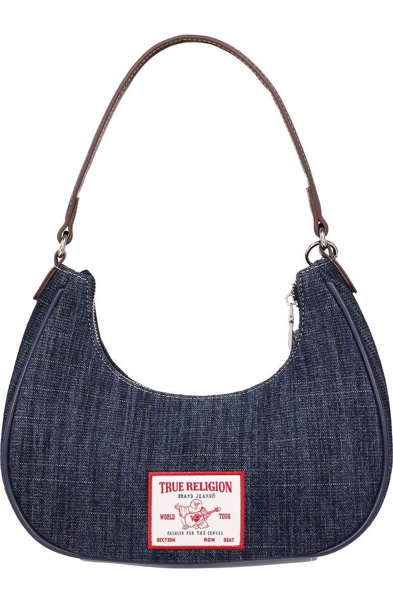 True Religion Wing Motif Denim Hobo Bag, Alternate, color, Navy