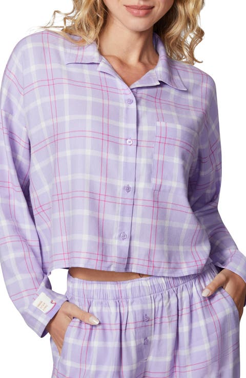 Plaid Flannel Crop Pajama Shirt
