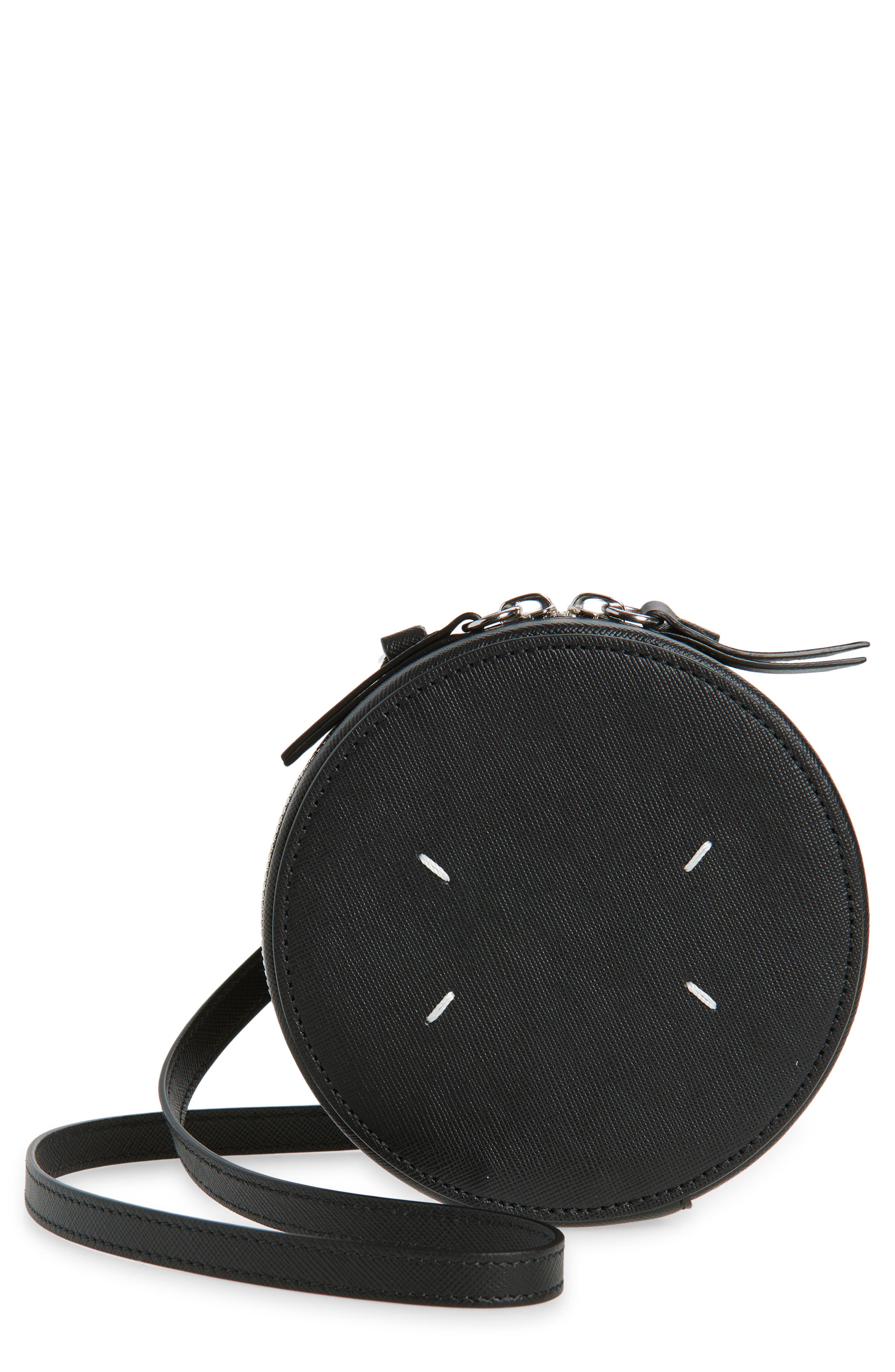 Maison Margiela Micro Circle Leather Crossbody Bag, Main, color, Black