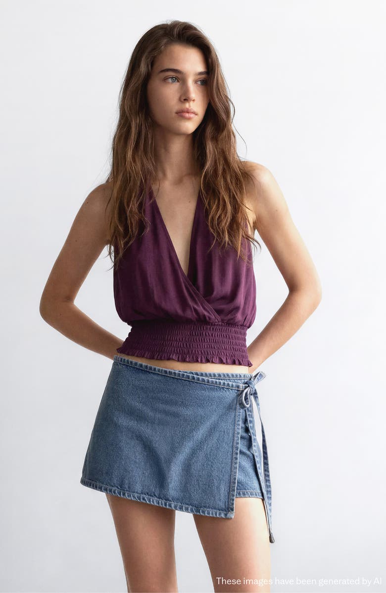 MANGO TEEN Draped Plunge Neck Halter Top, Alternate, color, Lilac