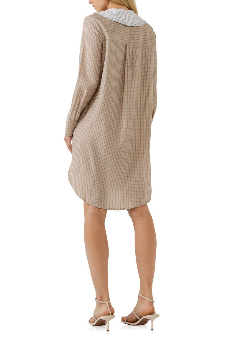 Contrast Collar High/Low Shirtdress, Alternate, color, BEIGE/ WHITE