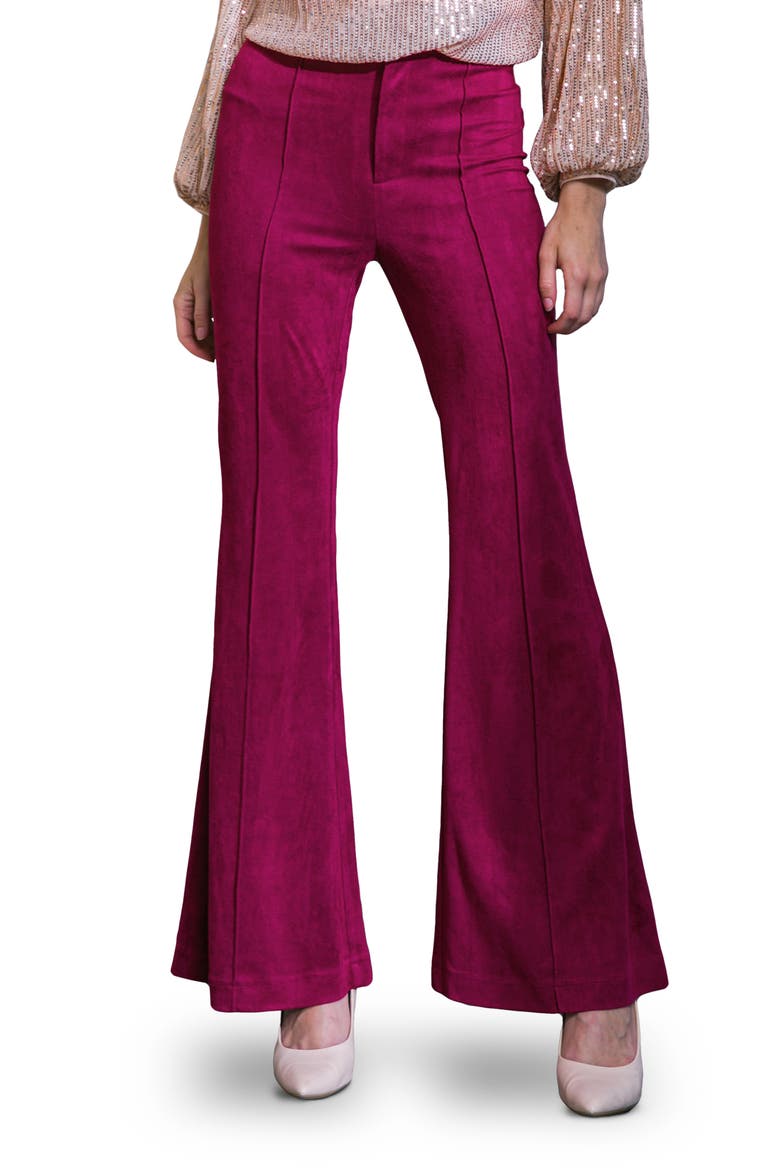 Faux Suede Flare Pants, Main, color, MAGENTA