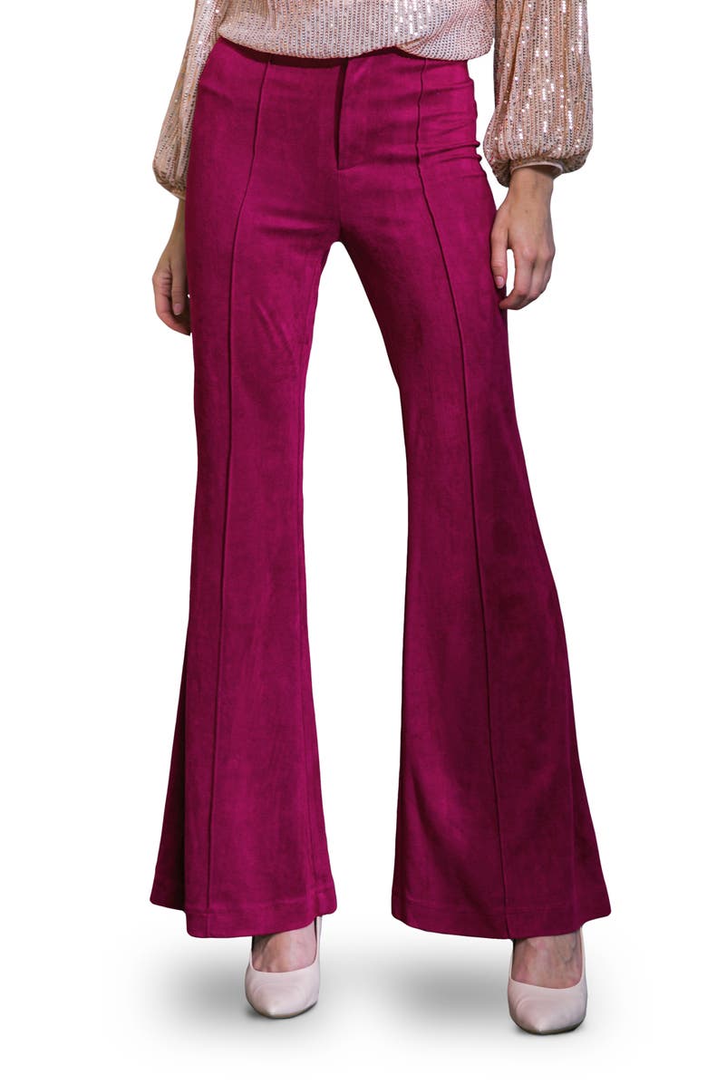 FLYING TOMATO Faux Suede Flare Pants, Main, color, Magenta