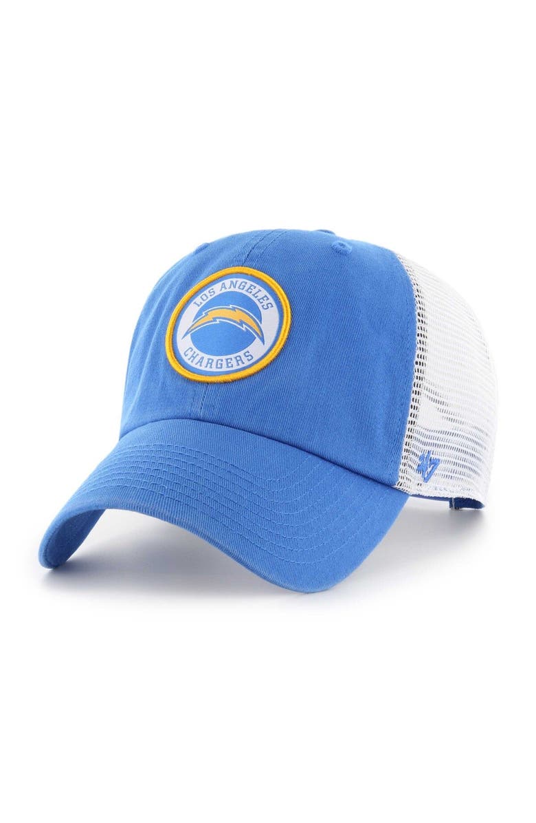 '47 Men's '47 Powder Blue/White Los Angeles Chargers Highline Clean Up Trucker Snapback Hat, Main, color, Powder Blue