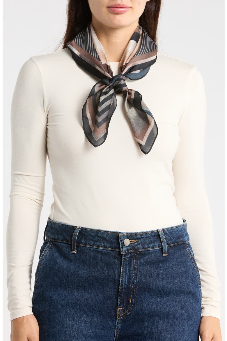 Geo Line Square Scarf, Main, color, BLACK/ CHOCOLATE