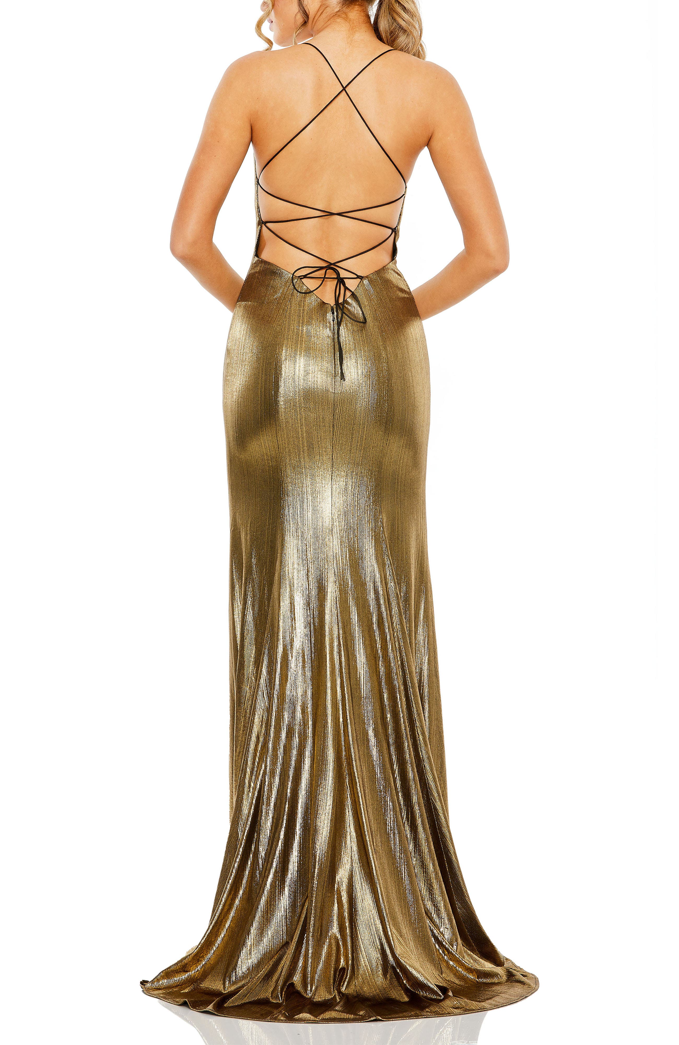 Metallic Corset Back Column Gown - image 2