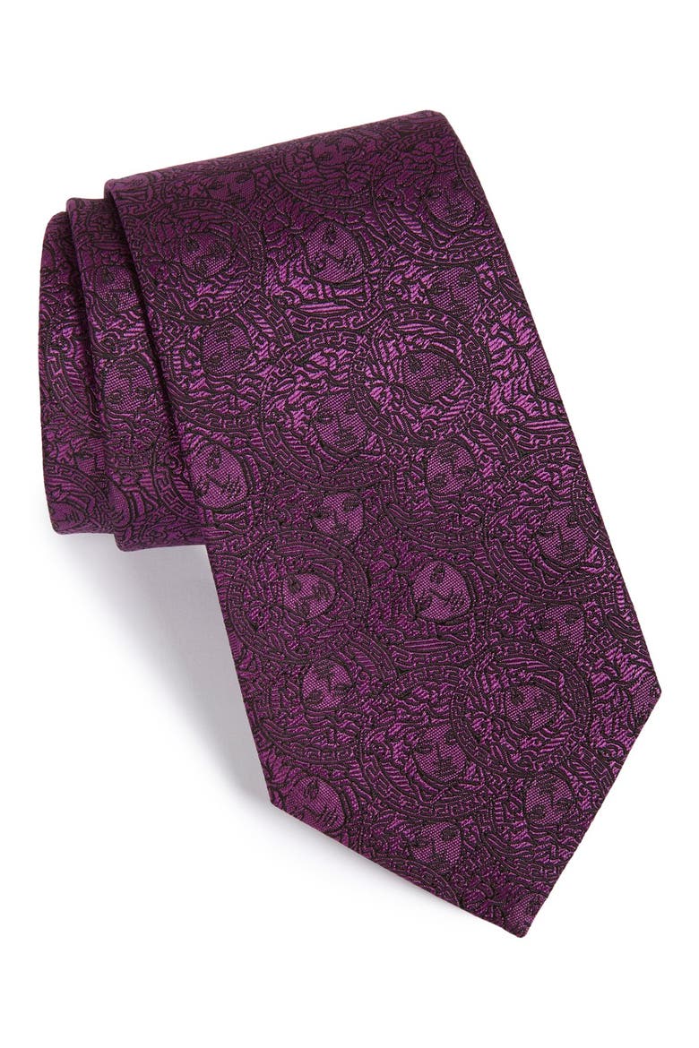 Print Silk Tie, Main, color, PURPLE