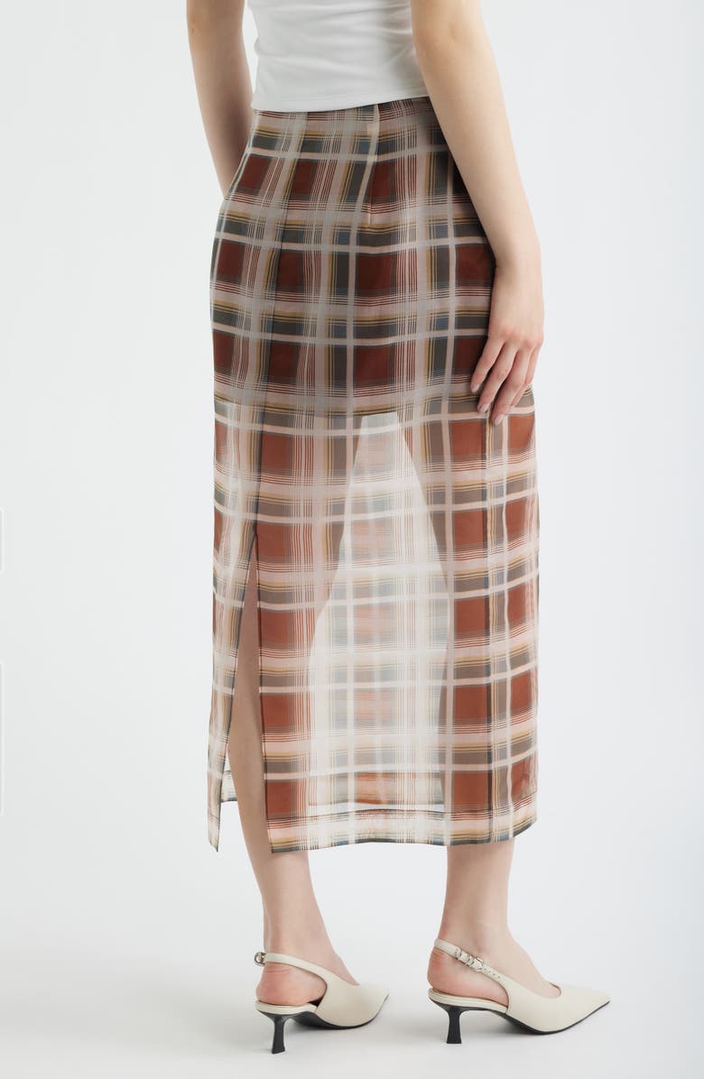 FRAME The Plaid Silk Organza Midi Skirt, Alternate, color, Silver Peony Multi
