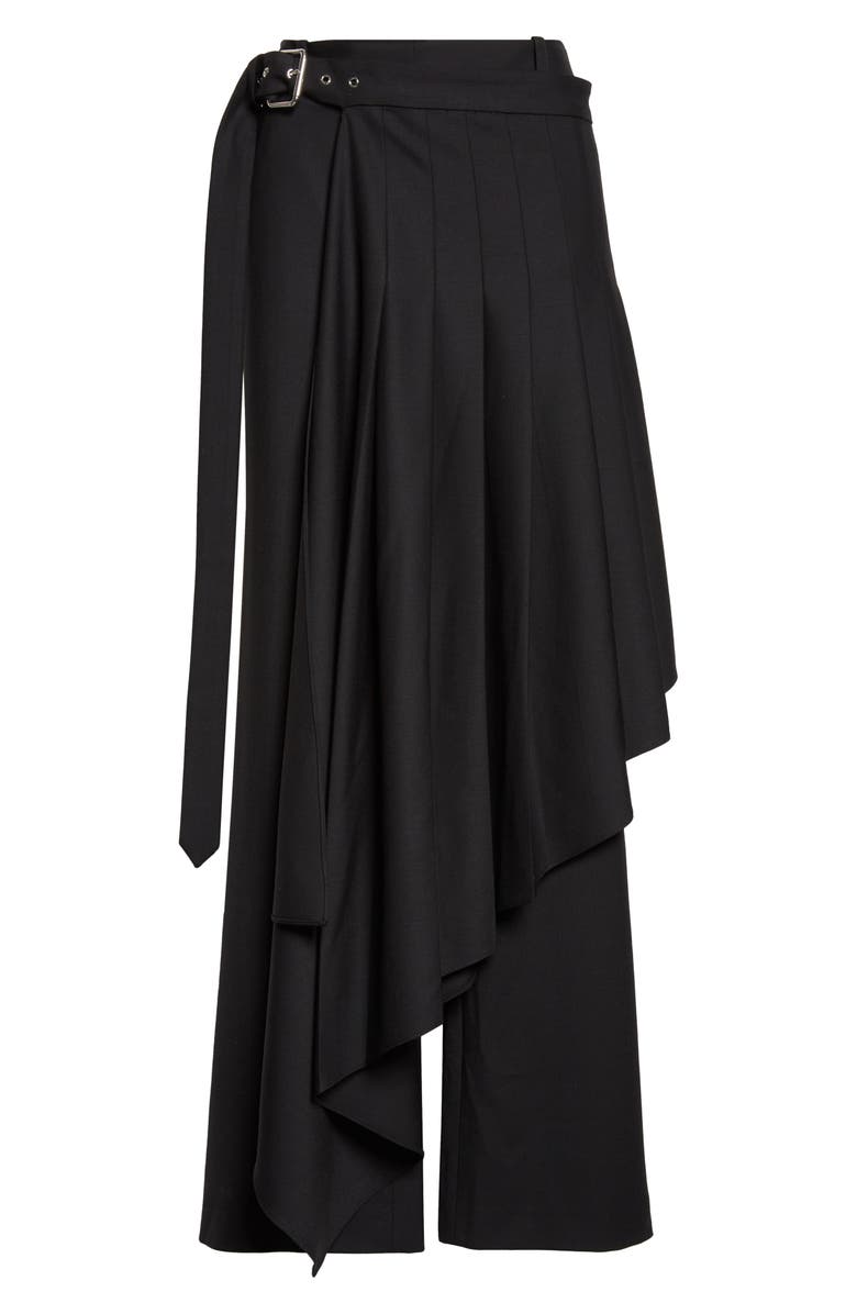 MONSE Regular Fit Belted Pleated Stretch Virgin Wool Skirt Trousers, Alternate, color, Black
