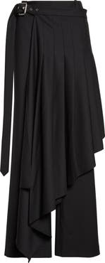 MONSE Regular Fit Belted Pleated Stretch Virgin Wool Skirt Trousers