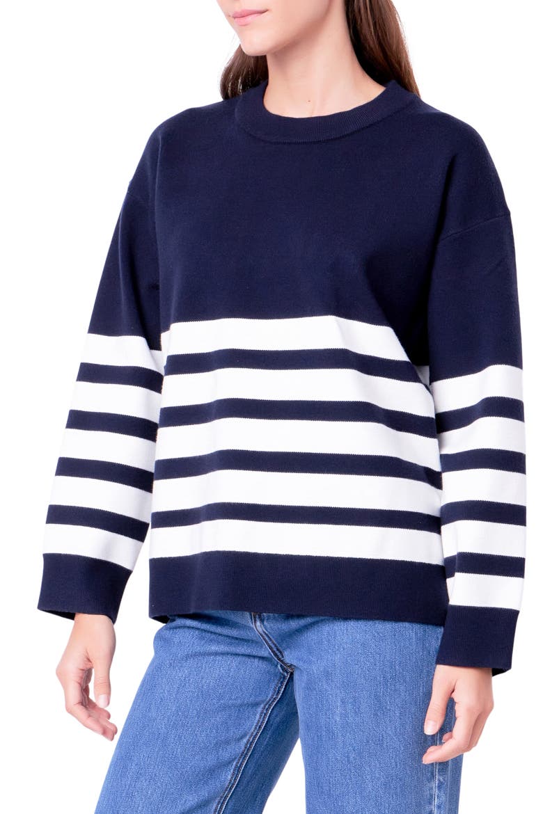 Stripe Crewneck Sweater, Alternate, color, NAVY/ WHITE