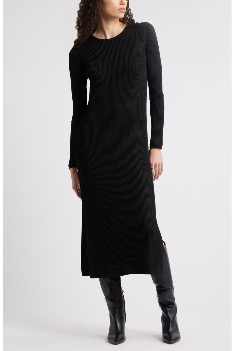 Long Sleeve Midi Sweater Dress, Main, color, BLACK