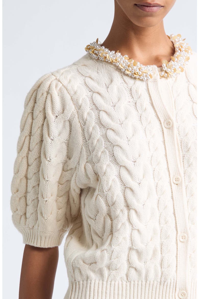 Olivia Embellished Merino Wool & Cashmere Cardigan, Alternate, color, PEARL