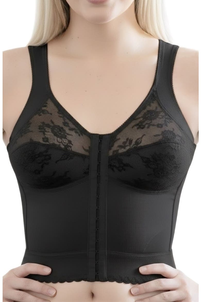 Front Closure Back Support Long Line Bra, Main, color, Black