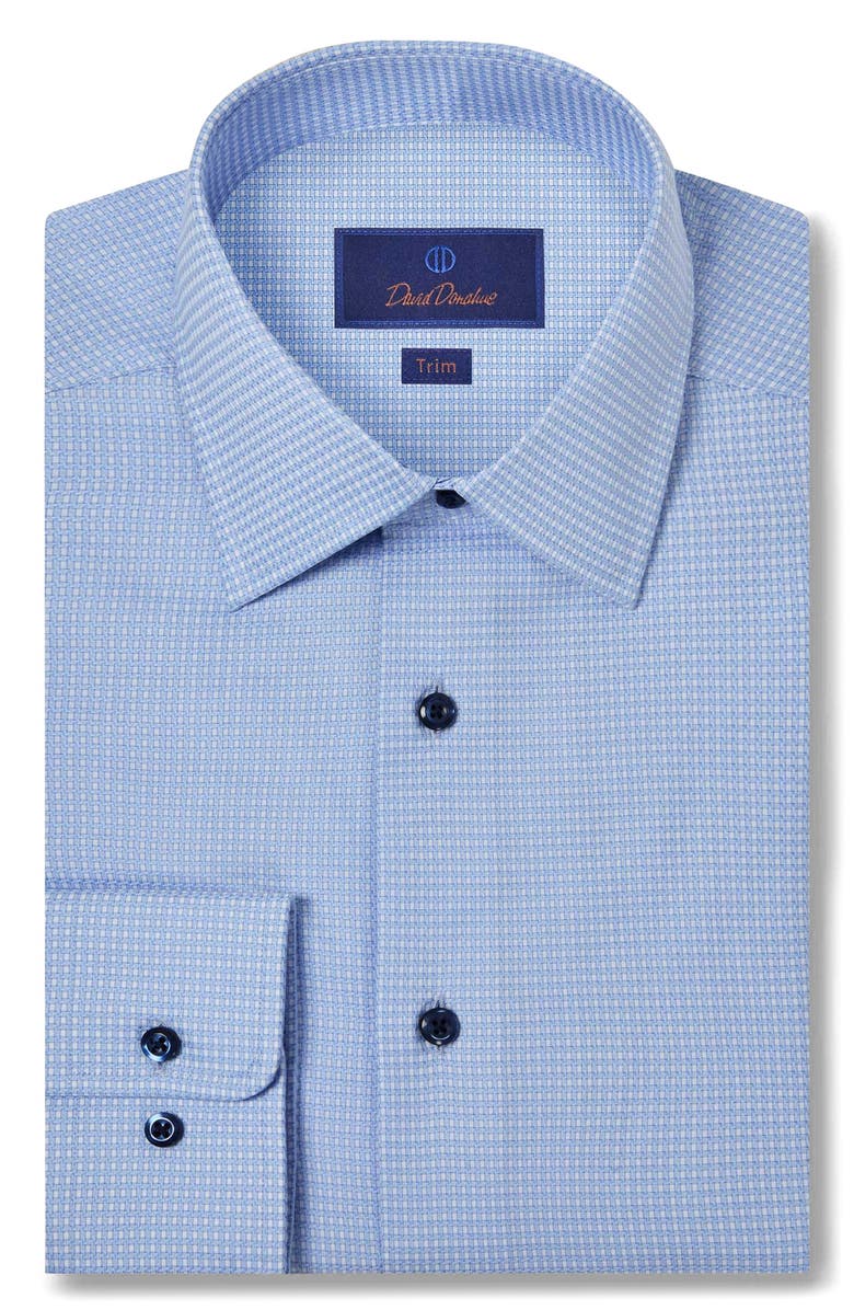 David Donahue Trim Fit Dobby Texture Check Dress Shirt, Main, color, 