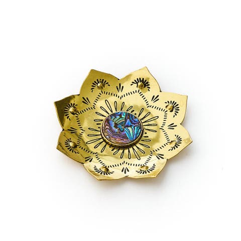Kairavini Lotus Trinket Dish - Etched Brass, Abalone