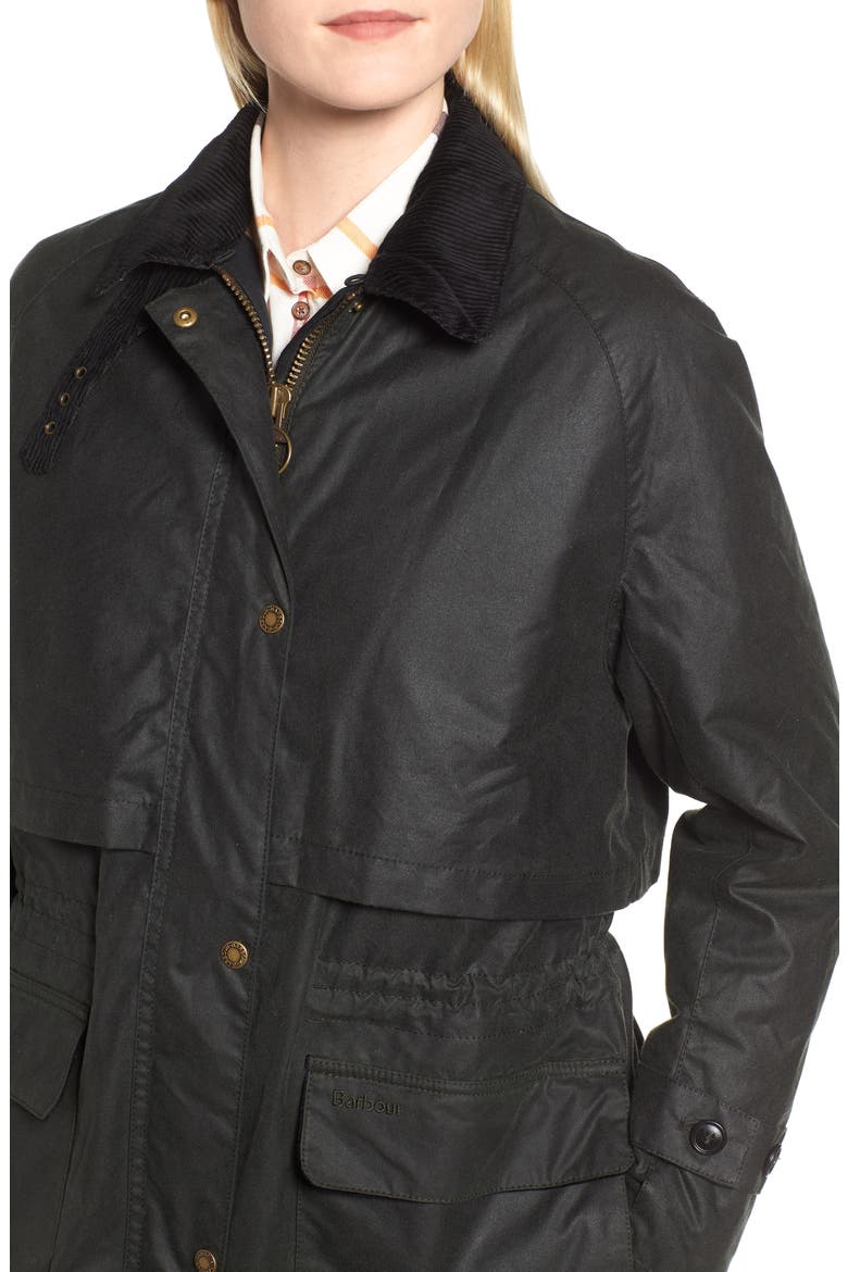 Floree Waxed Cotton Canvas Jacket with Faux Fur Collar, Alternate, color, SAGE