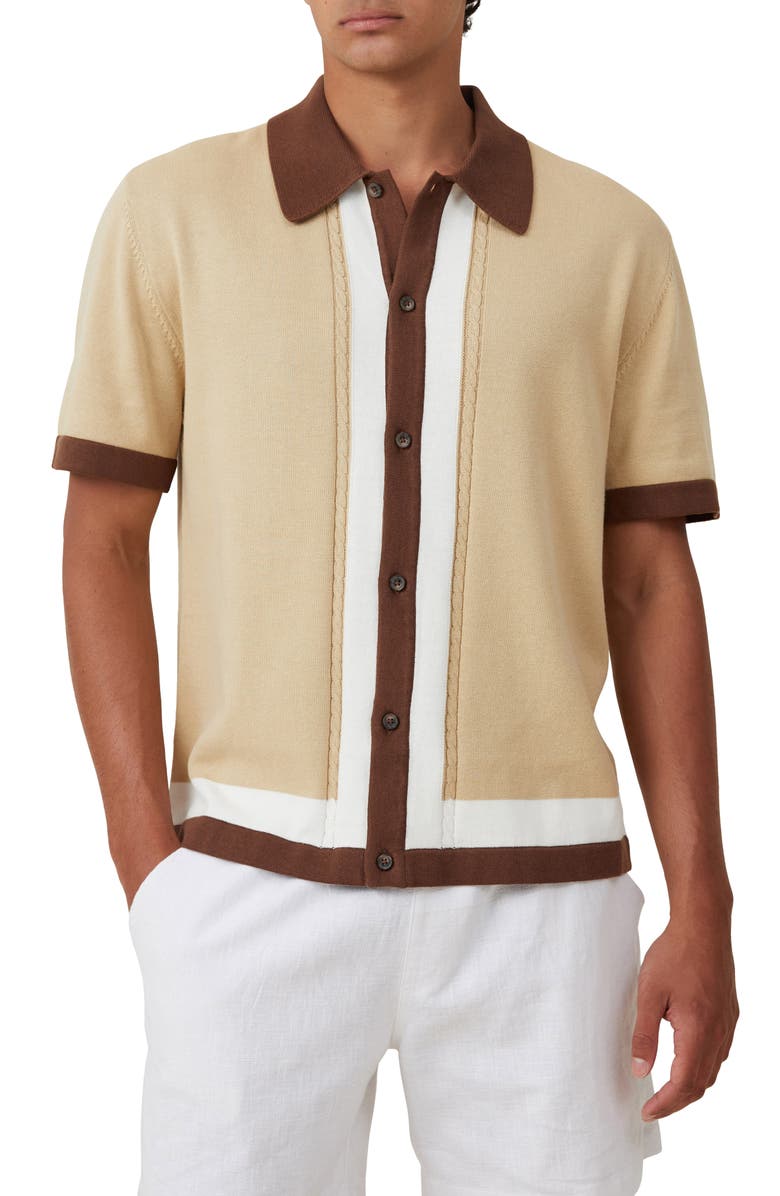Cotton On Pablo Cotton Short Sleeve Button-Up Knit Shirt, Main, color,