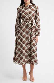 Julia Jordan Plaid Tie Waist Long Sleeve Midi Dress