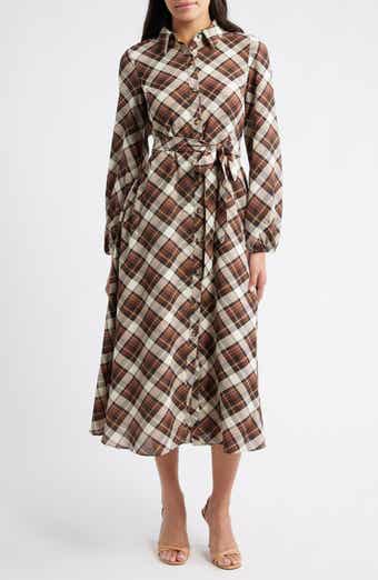 Julia Jordan Plaid Tie Waist Long Sleeve Midi Dress