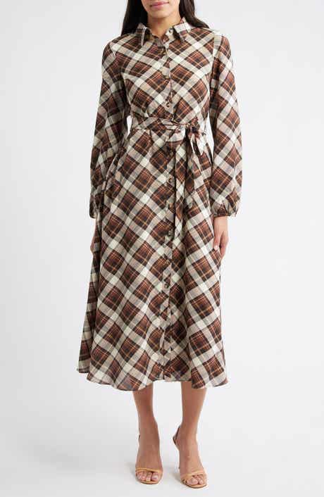 Julia Jordan Plaid Tie Waist Long Sleeve Midi Dress