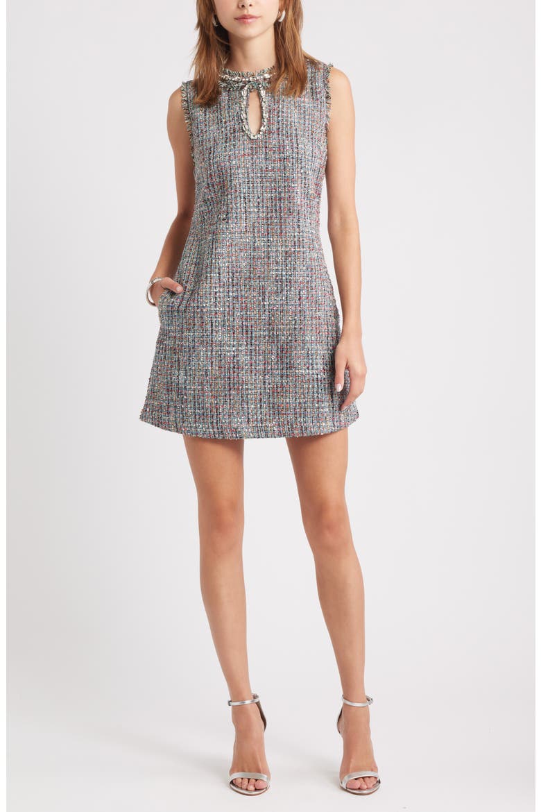 Embellished Tweed Shfit Minidress, Alternate, color, MULTI COLORED TWEED