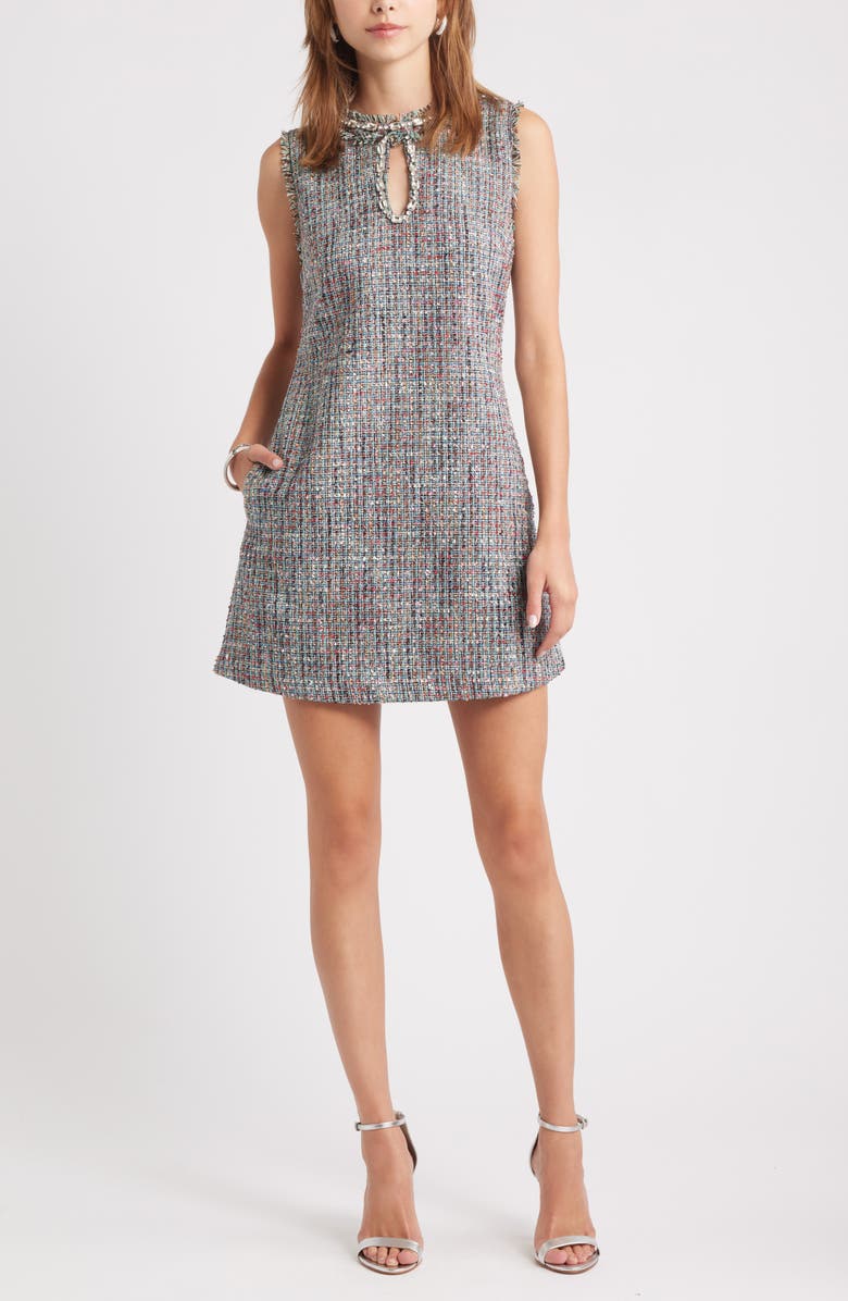 Chelsea28 Embellished Tweed Shfit Minidress, Alternate, color, Multi Colored Tweed