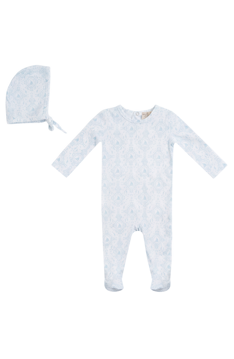 Bebe Bella Modal Layette Romper with Bonnet Set, Main, color, White/Sky