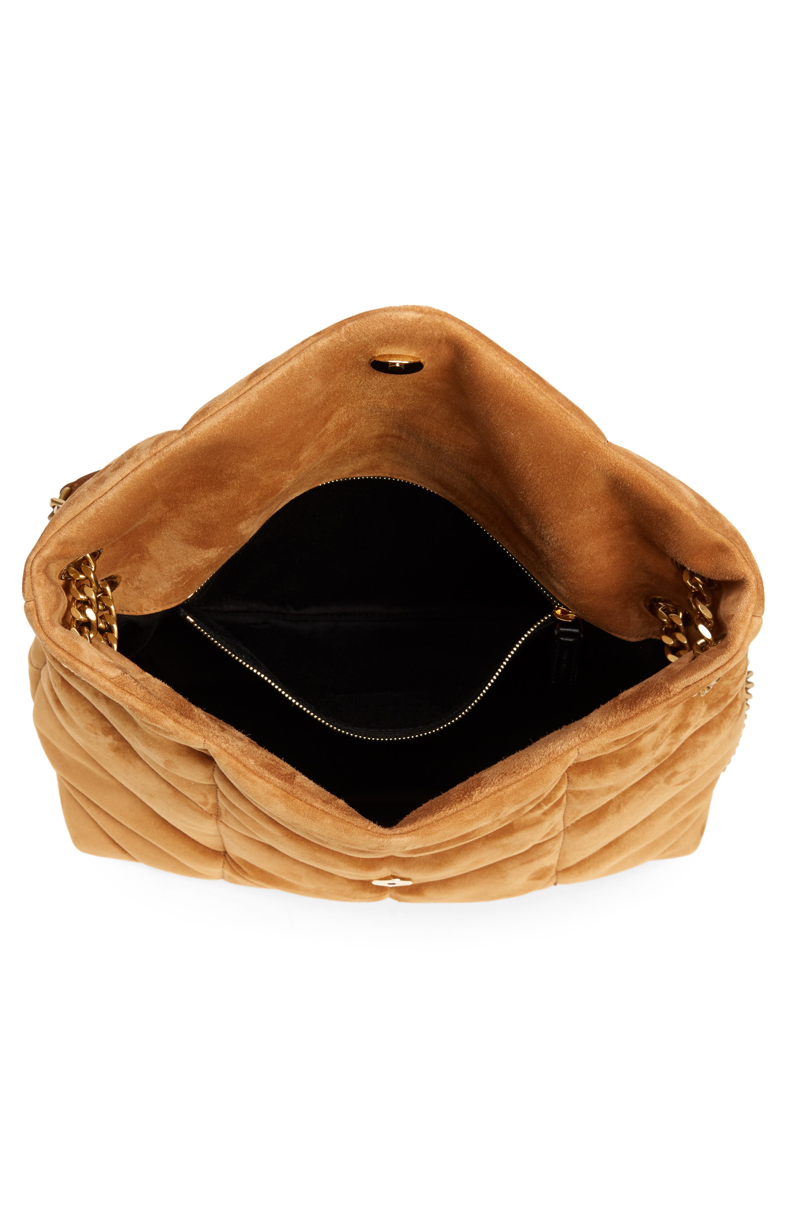 Saint Laurent Medium Loulou Puffer Matelassé Suede Shoulder Bag, Alternate, color, 