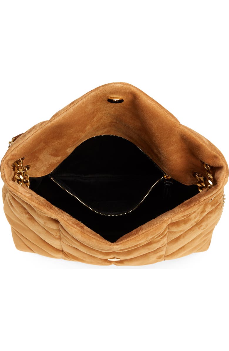 Saint Laurent Medium Loulou Puffer Matelassé Suede Shoulder Bag, Alternate, color,