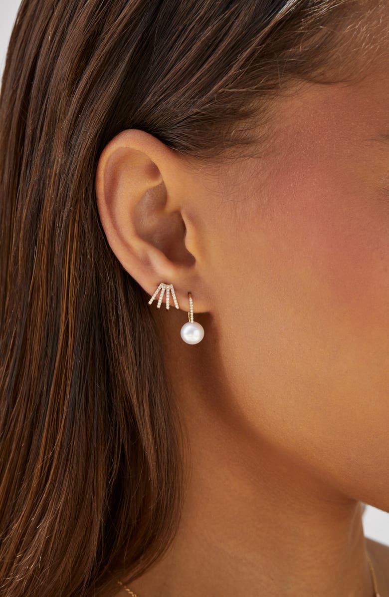 EF Collection 14K Gold Pavé Diamond Mother-of-Pearl Ball Drop Earrings, Alternate, color, 14K Yellow Gold