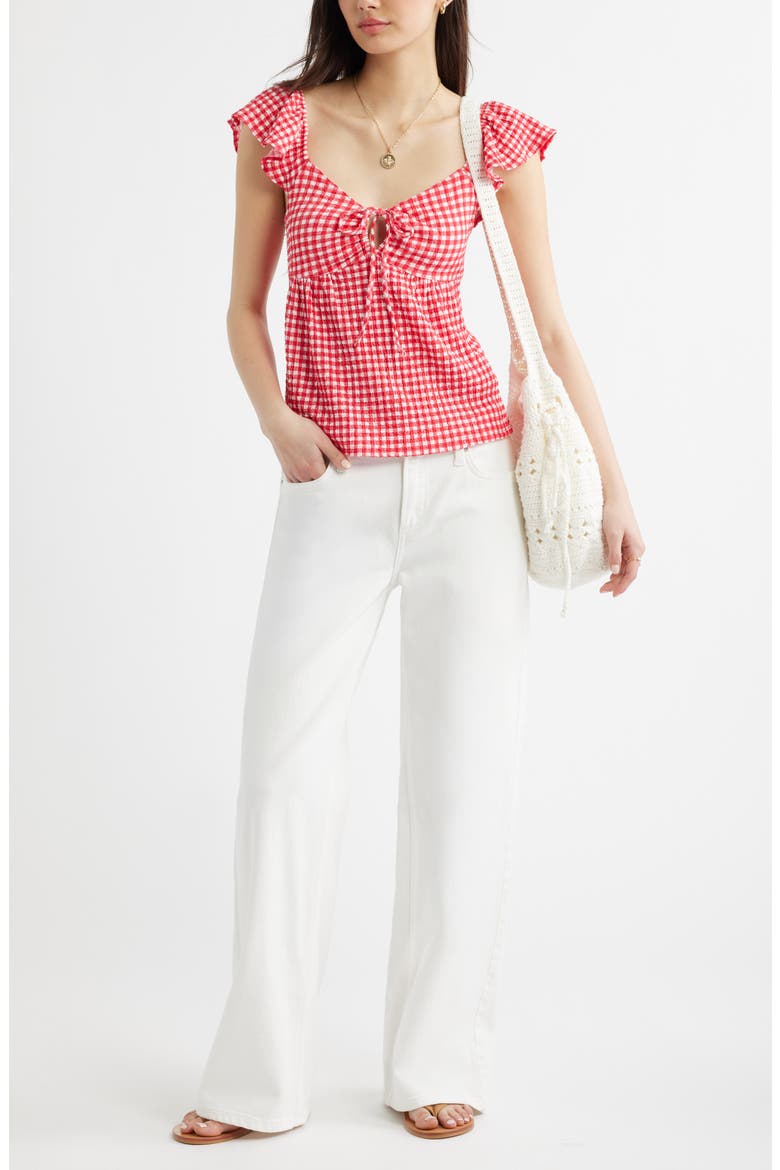 Flutter Sleeve Top, Alternate, color, RED- WHITE ROBIN GINGHAM