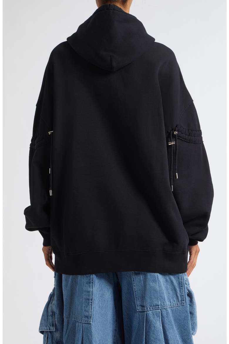 Soft Star Drawstring Ruched Cotton Hoodie, Alternate, color, BLACK