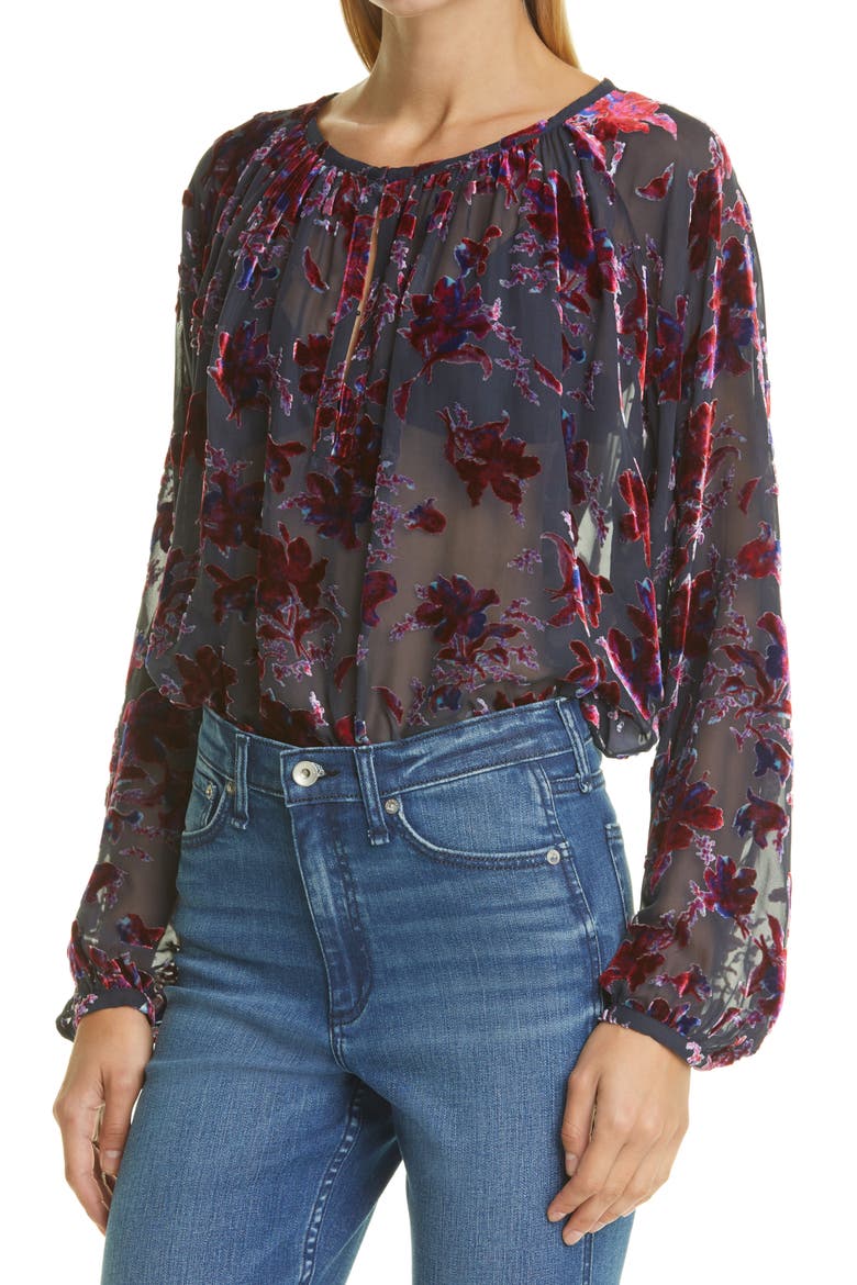 Yuni Floral Burnout Blouse, Alternate, color, PURPLE MULTI