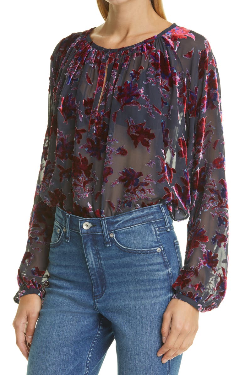 rag & bone Yuni Floral Burnout Blouse, Alternate, color, 