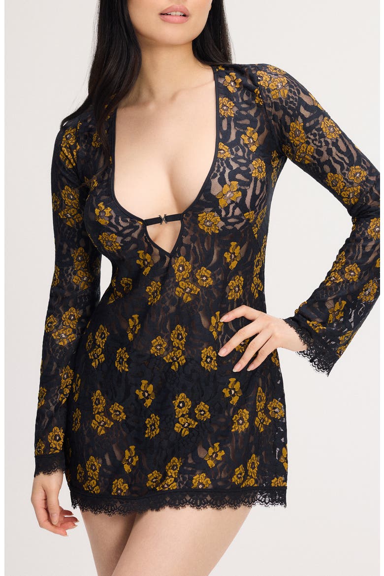Feline Floral Sleep Shift Dress, Alternate, color, BLACK CAVIAR