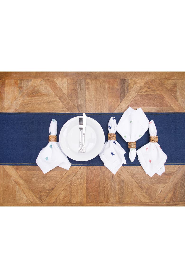 Navy Crab Embroidered Machine Washable Hemstitch Napkins Set of 6, Alternate, color, Blue