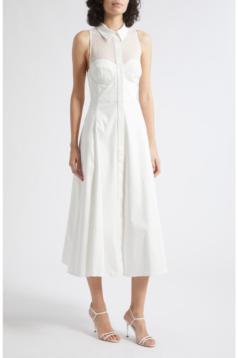 Hera Broderie Anglaise Cotton Midi Dress, Alternate, color, IVORY