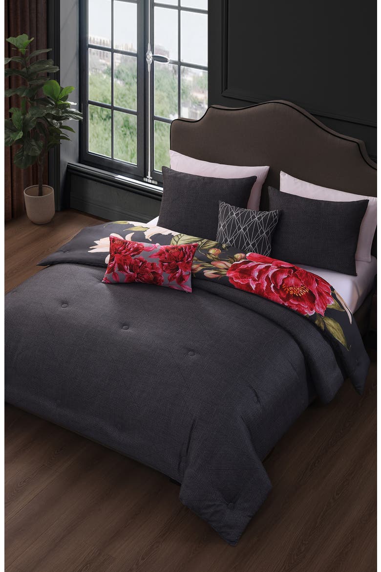 Flower Garland Cotton Sateen Comforter Set, Alternate, color, GREY
