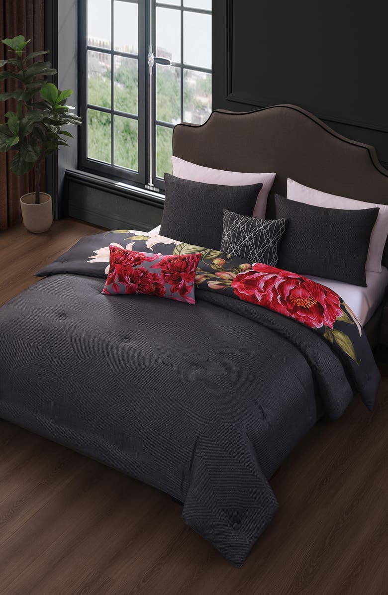 Bebejan Flower Garland Cotton Sateen Comforter Set, Alternate, color, Grey