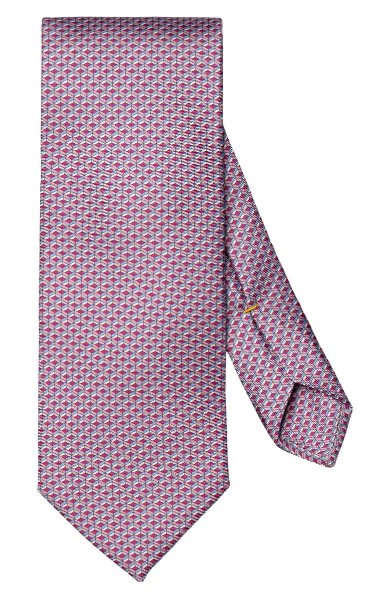 Eton Pink Geometric Print Silk Twill Tie, Main, color, Medium Pink