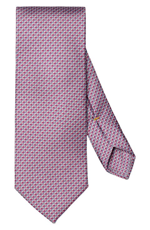 Pink Geometric Print Silk Twill Tie