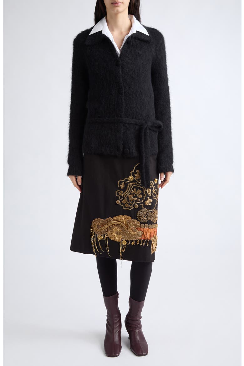 Sentista Embellished Cotton Twill Skirt, Main, color, BLACK
