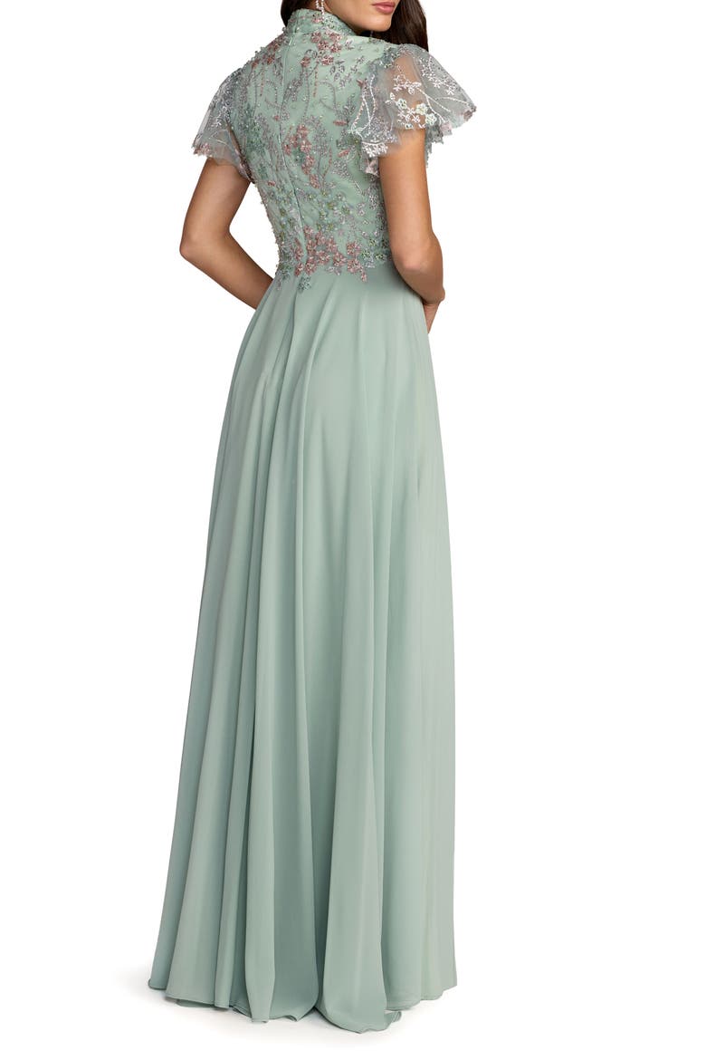 Women's Embroidered Top Chiffon Skirt Ruffle Sleeve Gown, Alternate, color, Sage