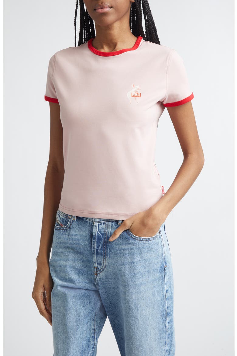 T-Uncuties Pig Logo Graphic Ringer T-Shirt, Main, color, MAUVE
